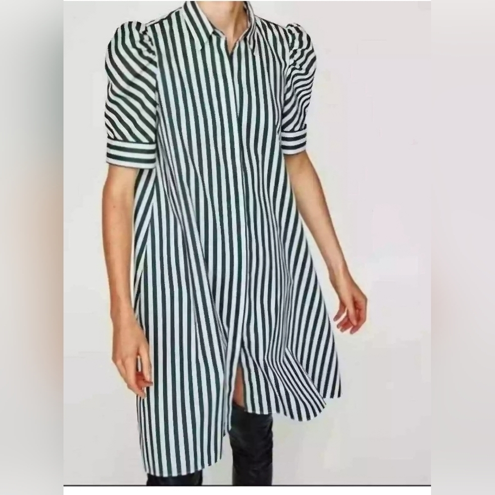 Zara Blue and White Striped Shirt Tunic Style Dress Oversized Size Small Medium